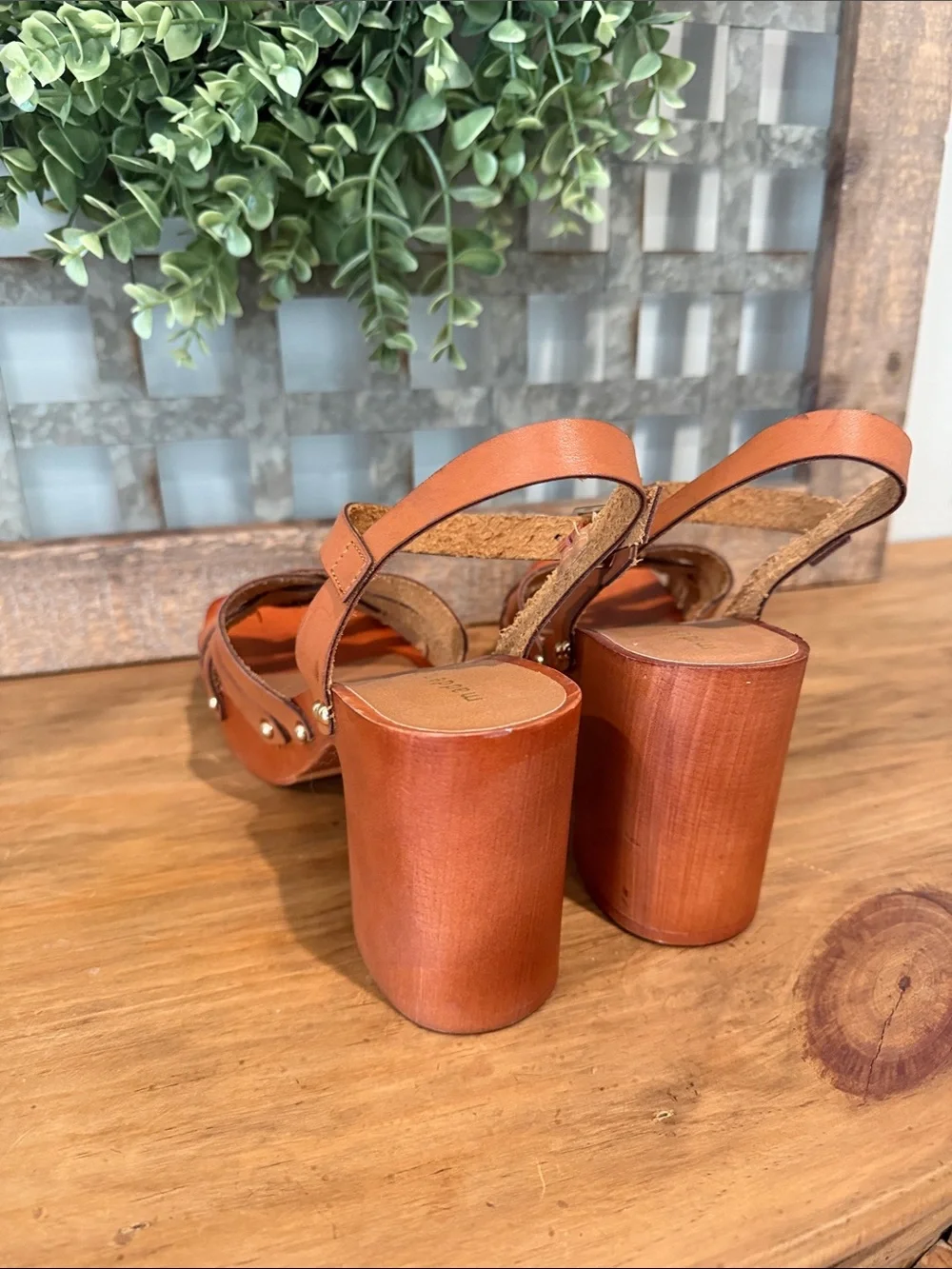 Madden Girl Cognac Brown Strappy Leather Platform Wedges